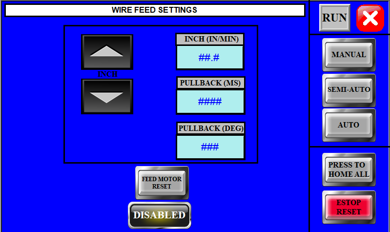 Weld feed settings