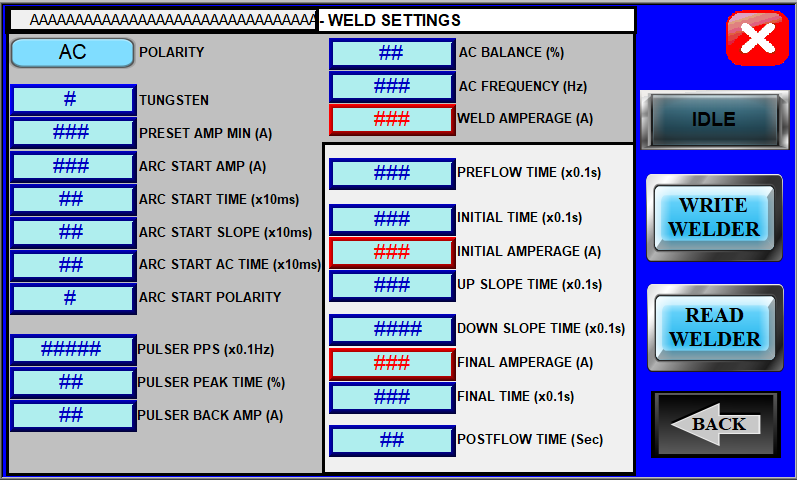 Weld settings